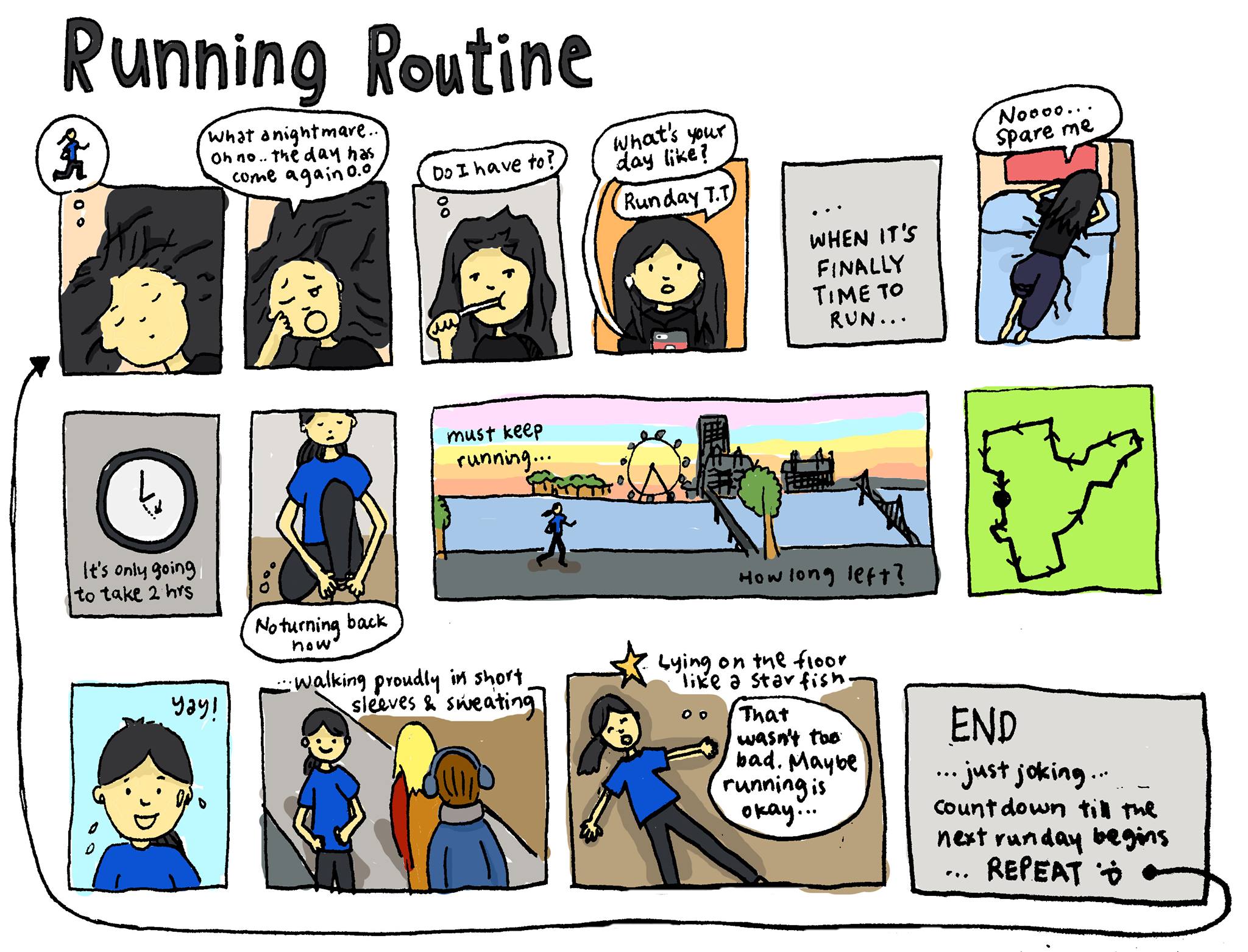 Half marathon running routine short comic